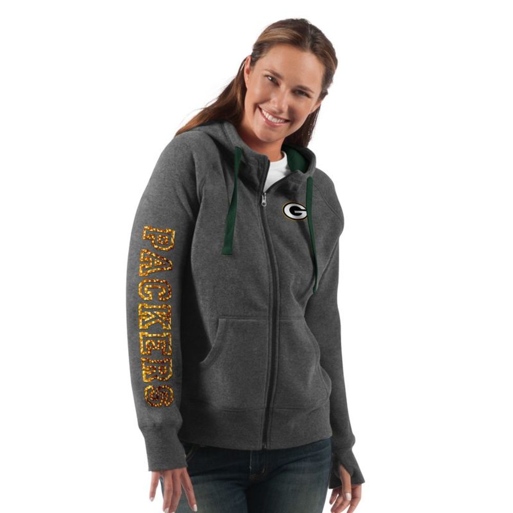 Gray Women's Hoodie with Green Bay Packers Logo